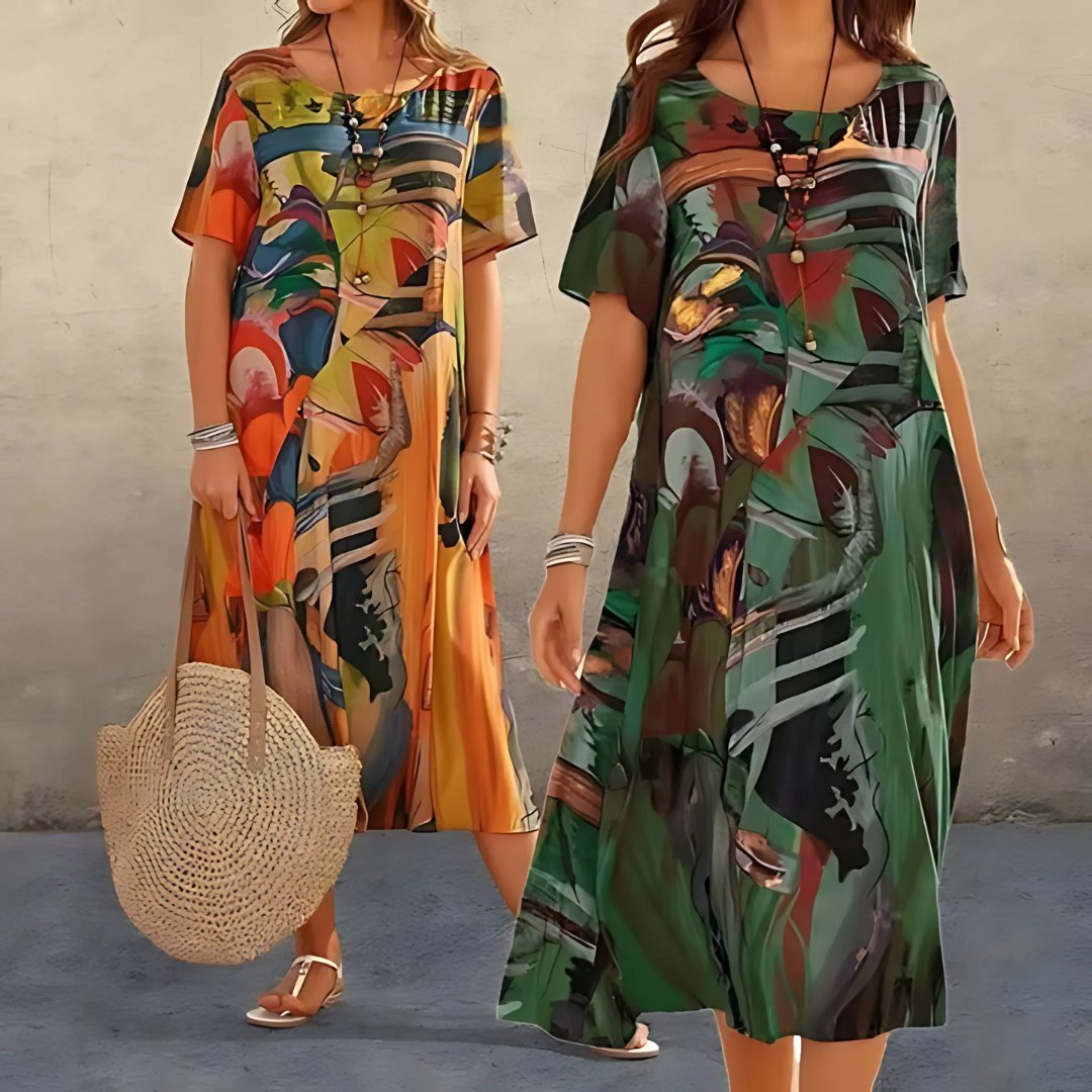 Effortless Maxi Dress for Women Short-Sleeve Abstract-Print