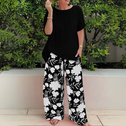 Effortless Two-Piece Set for Women Floral Wide-Leg Relaxed