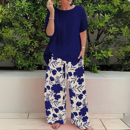 Effortless Two-Piece Set for Women Floral Wide-Leg Relaxed