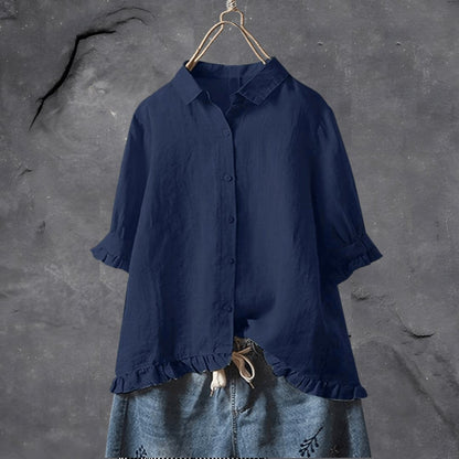 Effortless Blouse for Women Button-Front Collared Ruffle-Hem