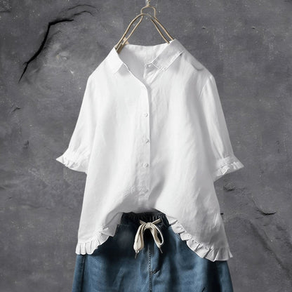 Effortless Blouse for Women Button-Front Collared Ruffle-Hem