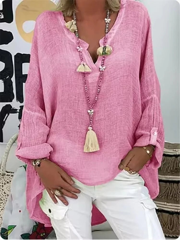 Effortless Linen Blouse for Women V-Neck Long-Sleeve Relaxed-Fit