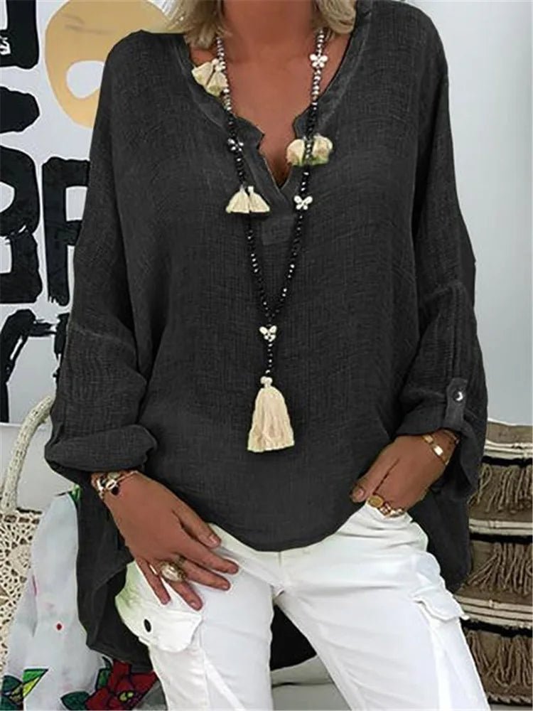 Effortless Linen Blouse for Women V-Neck Long-Sleeve Relaxed-Fit