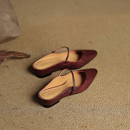 Stylish Leather Mules for Women Pointed-Toe Mary-Jane-Strap