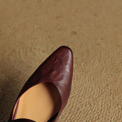Stylish Leather Mules for Women Pointed-Toe Mary-Jane-Strap