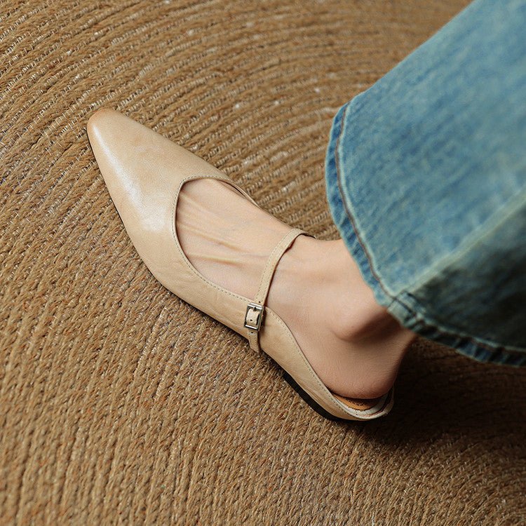 Stylish Leather Mules for Women Pointed-Toe Mary-Jane-Strap
