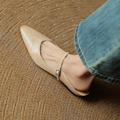 Stylish Leather Mules for Women Pointed-Toe Mary-Jane-Strap