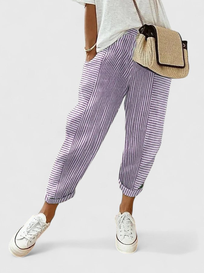 Comfortable Jogger Pants for Women Striped Tapered Cuffed-Ankle