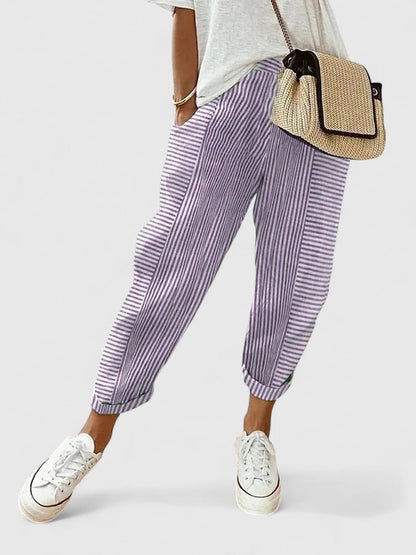 Comfortable Jogger Pants for Women Striped Tapered Cuffed-Ankle