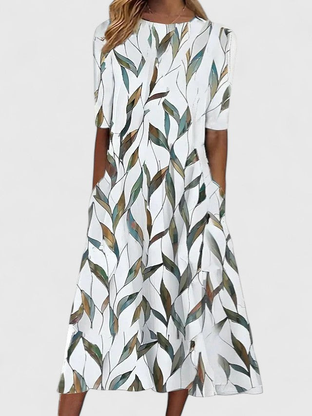 Elegant Midi Dress for Women Fit-and-Flare Floral-Print