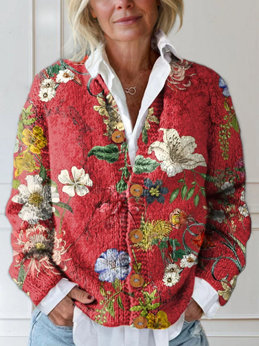 Effortless Quilted Cardigan for Women Button-Front Floral-Print Relaxed