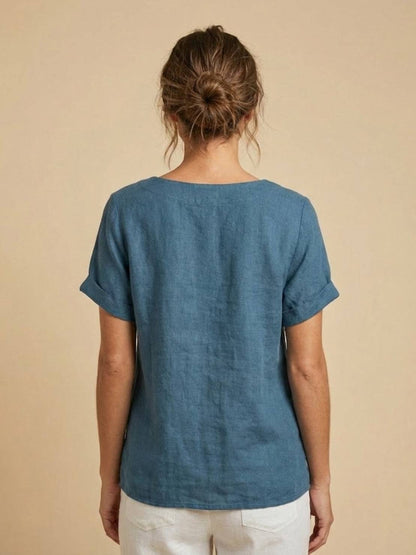 Effortless Blouse for Women Round-Neck Button-Front Short-Sleeve