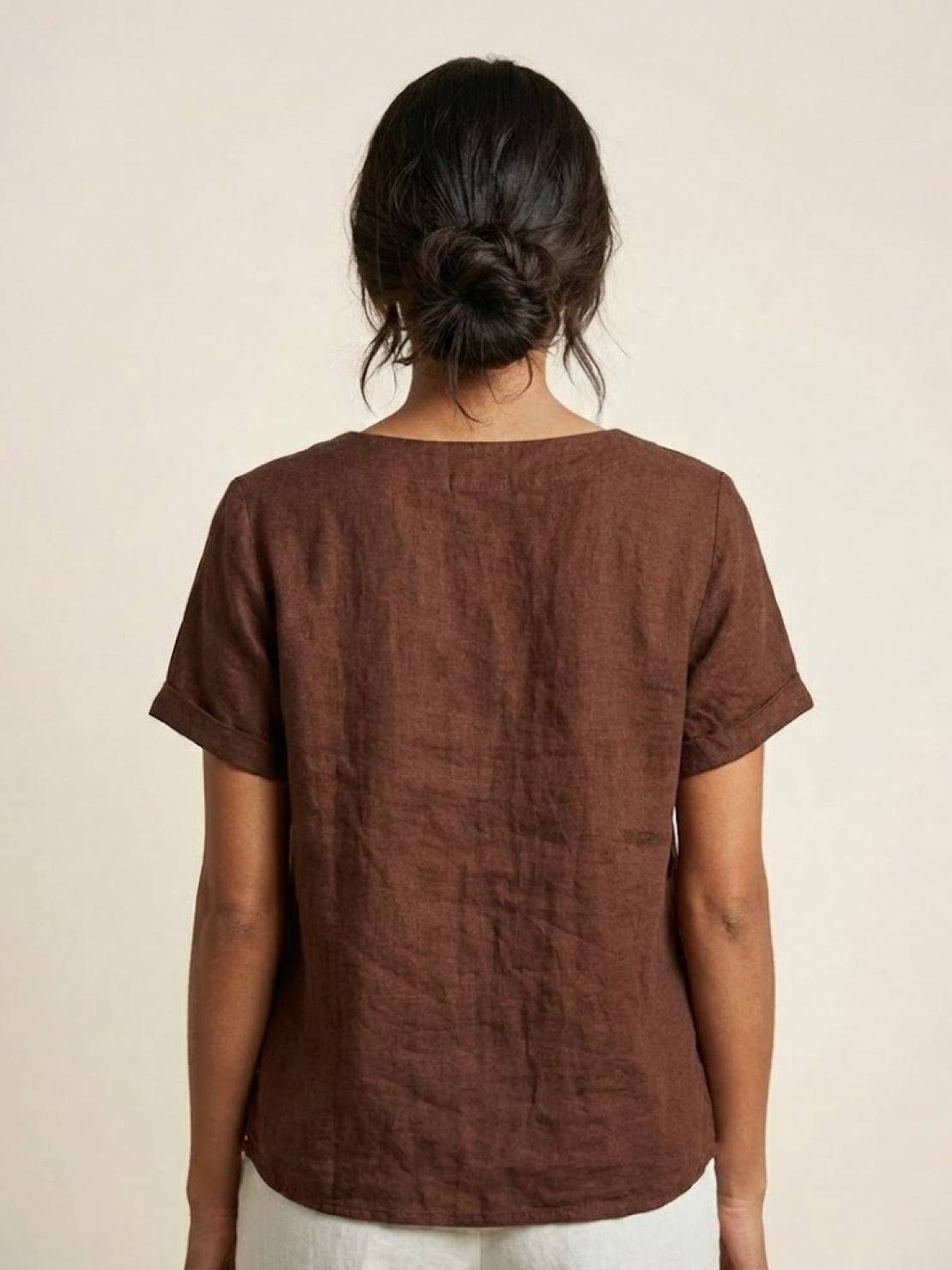Effortless Blouse for Women Round-Neck Button-Front Short-Sleeve