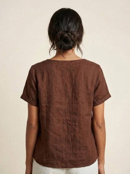Effortless Blouse for Women Round-Neck Button-Front Short-Sleeve