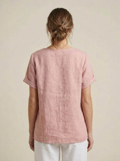 Effortless Blouse for Women Round-Neck Button-Front Short-Sleeve