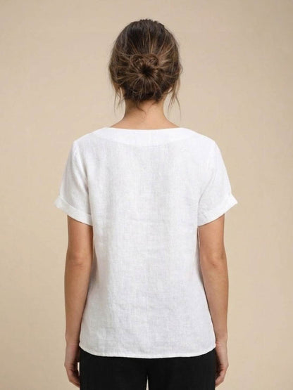 Effortless Blouse for Women Round-Neck Button-Front Short-Sleeve