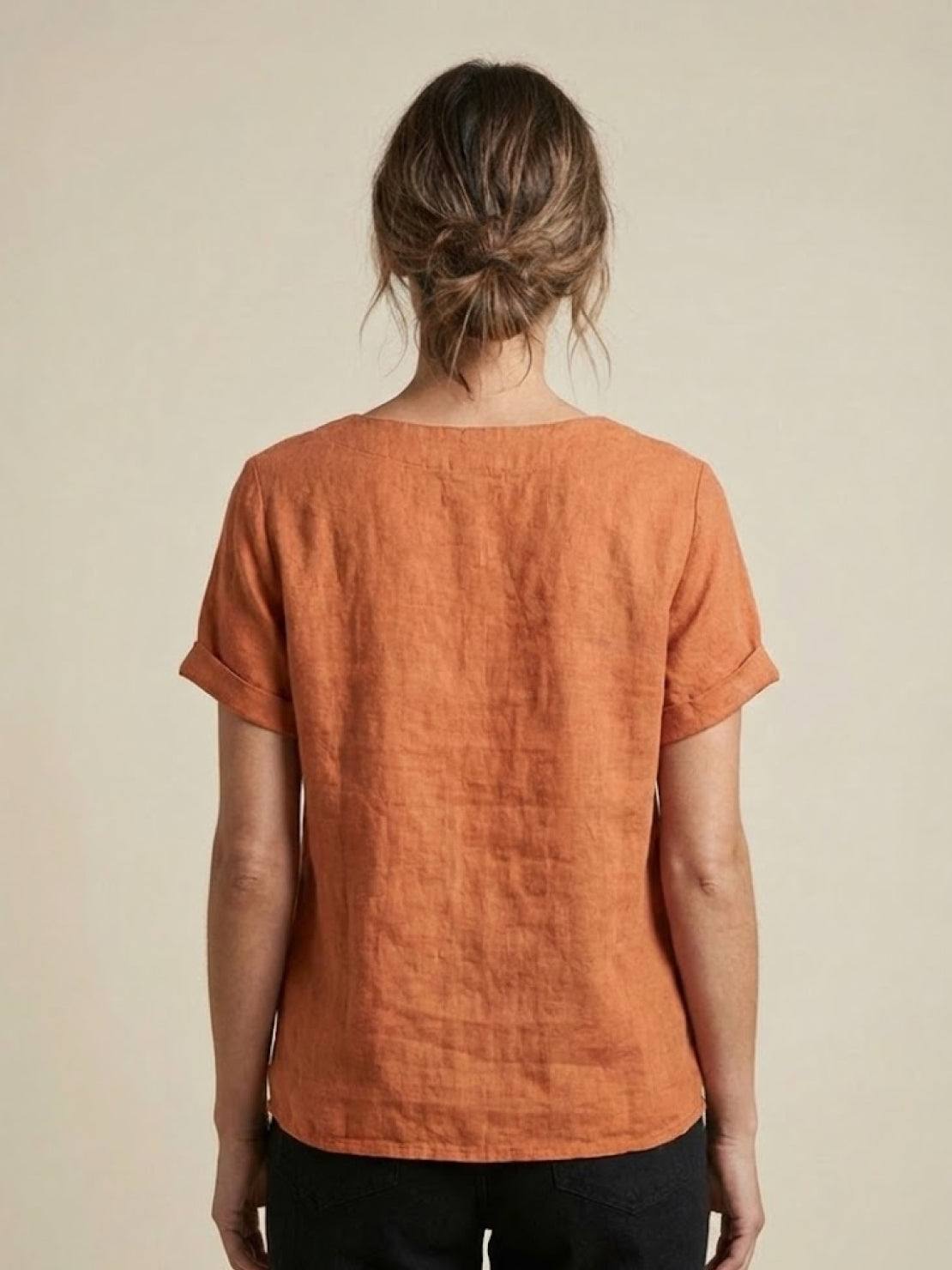 Effortless Blouse for Women Round-Neck Button-Front Short-Sleeve