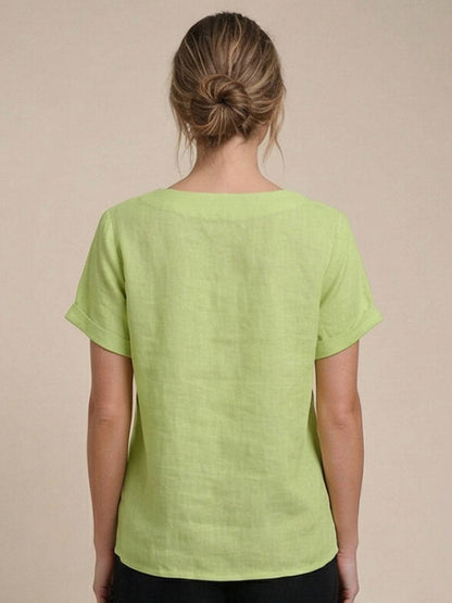 Effortless Blouse for Women Round-Neck Button-Front Short-Sleeve