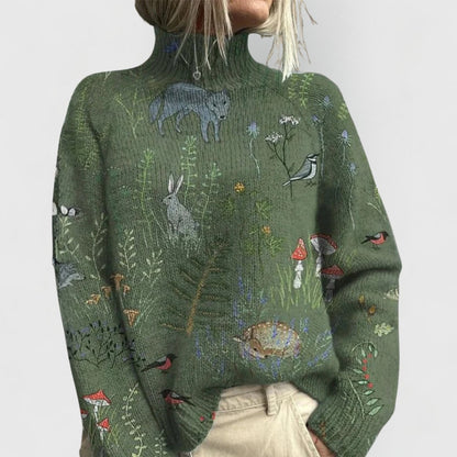 rollkragenpullover-damen-blumenmuster
