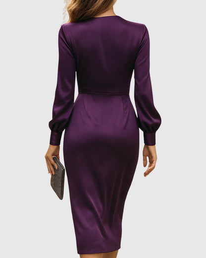 satin-wickelkleid-damen-midi-langarm