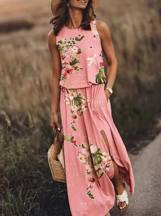 Effortless Maxi Dress for Women Sleeveless Floral-Print