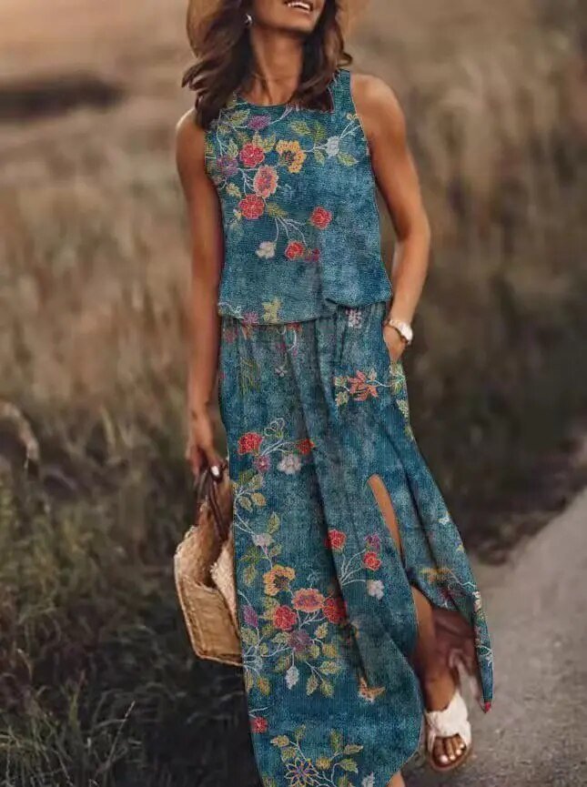 Effortless Maxi Dress for Women Sleeveless Floral-Print