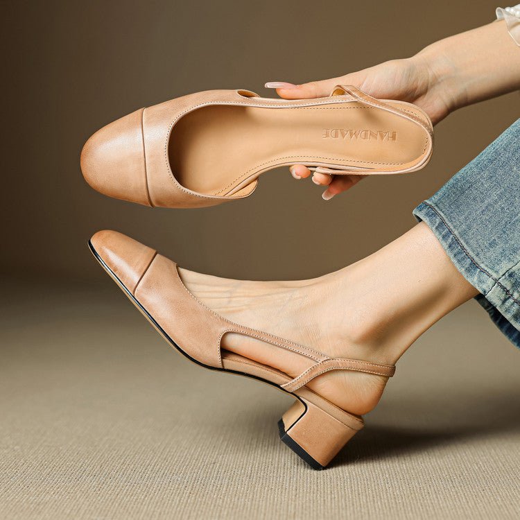 Stylish Slingback Pumps for Women Almond-Toe Block-Heel
