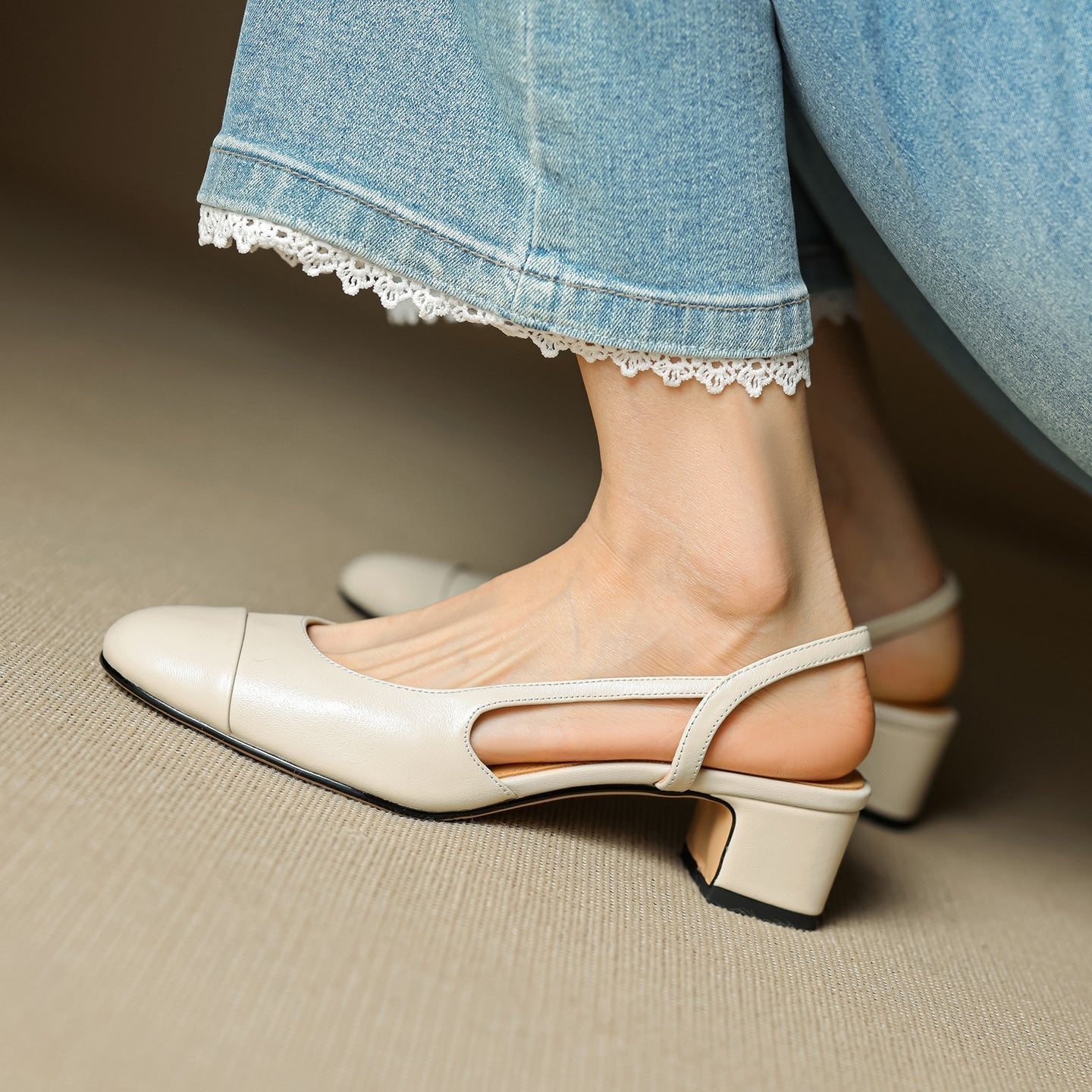 Stylish Slingback Pumps for Women Almond-Toe Block-Heel
