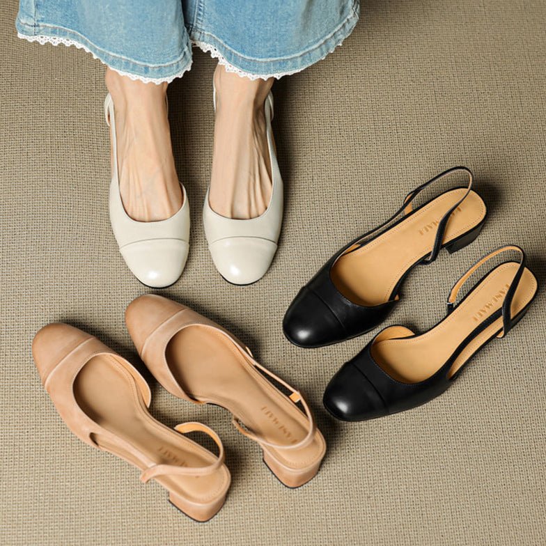 Stylish Slingback Pumps for Women Almond-Toe Block-Heel