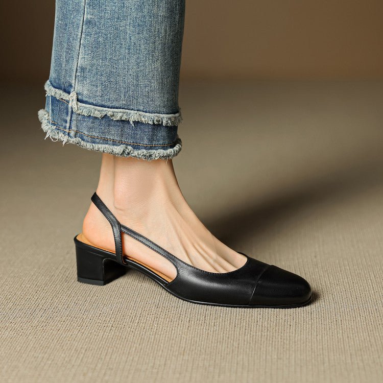 Stylish Slingback Pumps for Women Almond-Toe Block-Heel