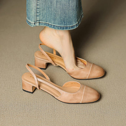 Stylish Slingback Pumps for Women Almond-Toe Block-Heel