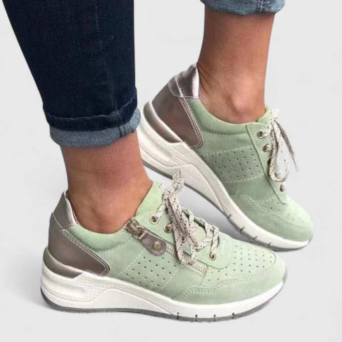 Comfortable Sneakers for Women Suede Lace-Up Chunky-Sole