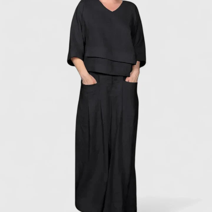 Comfortable Two-Piece Set for Women V-Neck Wide-Leg