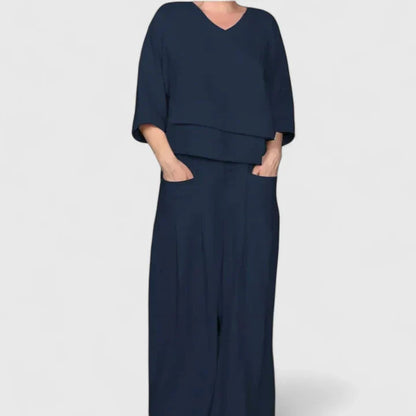 Comfortable Two-Piece Set for Women V-Neck Wide-Leg