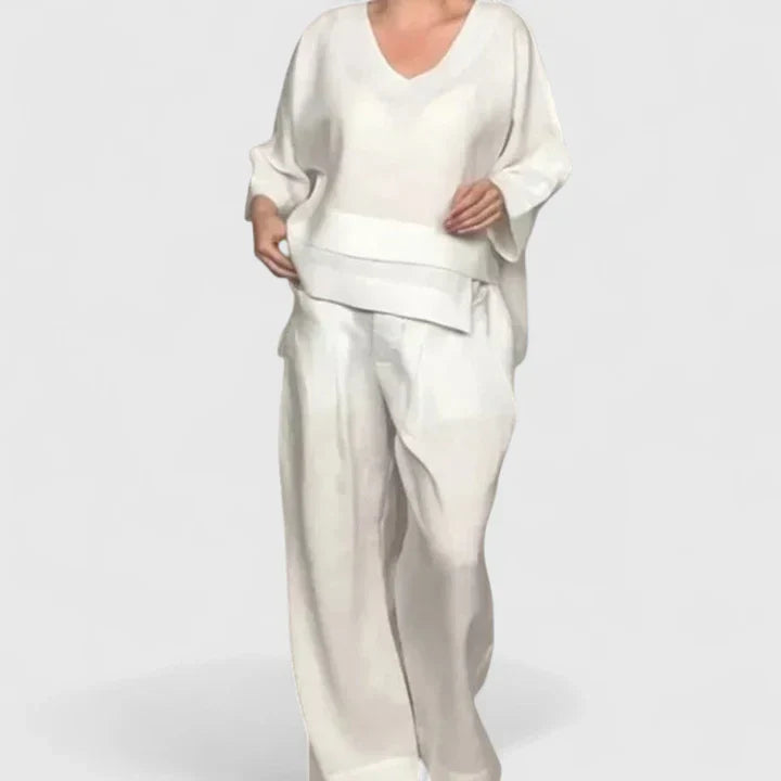 Comfortable Two-Piece Set for Women V-Neck Wide-Leg