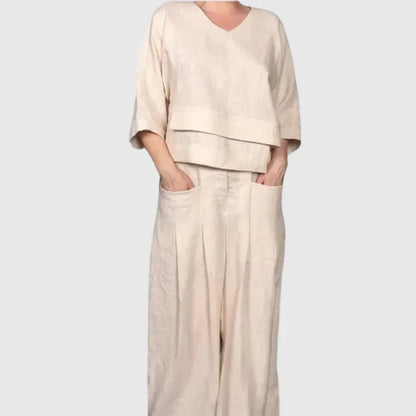 Comfortable Two-Piece Set for Women V-Neck Wide-Leg