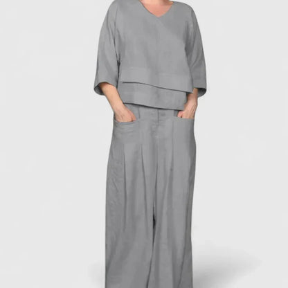 Comfortable Two-Piece Set for Women V-Neck Wide-Leg