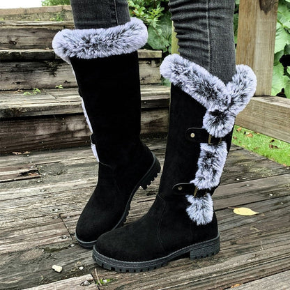 stiefel-damen-kniehoch-kunstfell-schnalle