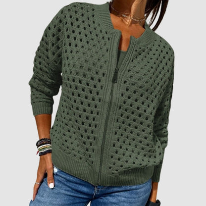 strickjacke-damen-ajour-reissverschluss