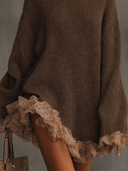 strickkleid-damen-rollkragen-spitzensaum