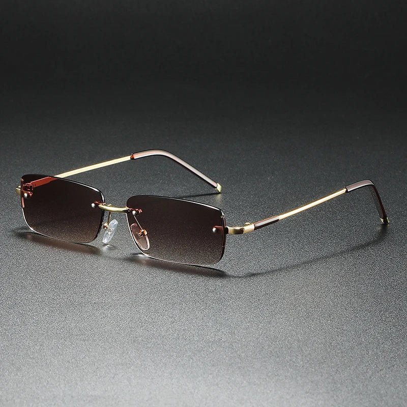 Stylish Rimless Sunglasses for Women Rectangular Gradient-Tinted