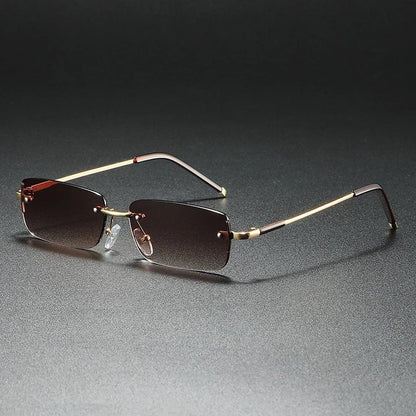 Stylish Rimless Sunglasses for Women Rectangular Gradient-Tinted