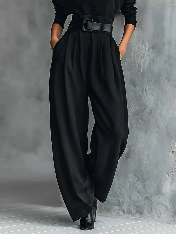 Elegant Turtleneck Jumpsuit for Women Long-Sleeve High-Waist Belted