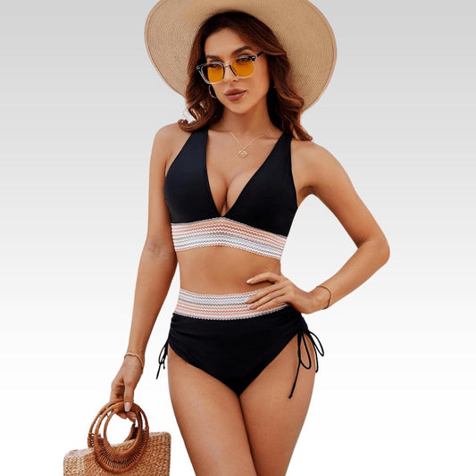 Stylish Bikini Set for Women Deep-V-Neck High-Waisted