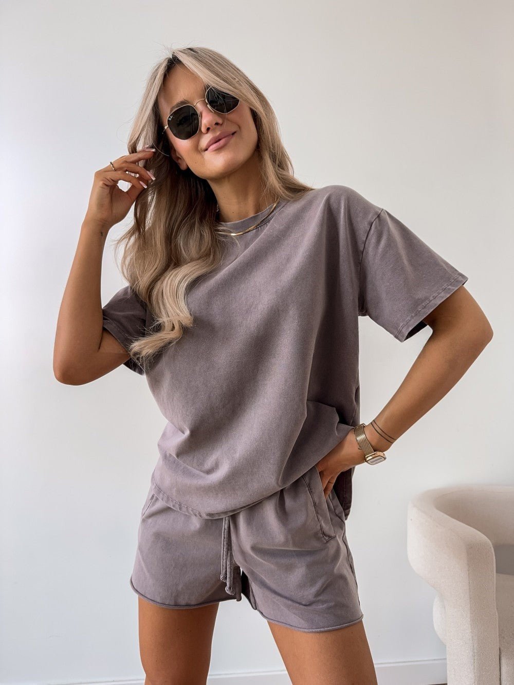 Comfortable Two-Piece Lounge Set for Women Oversized T-Shirt Shorts