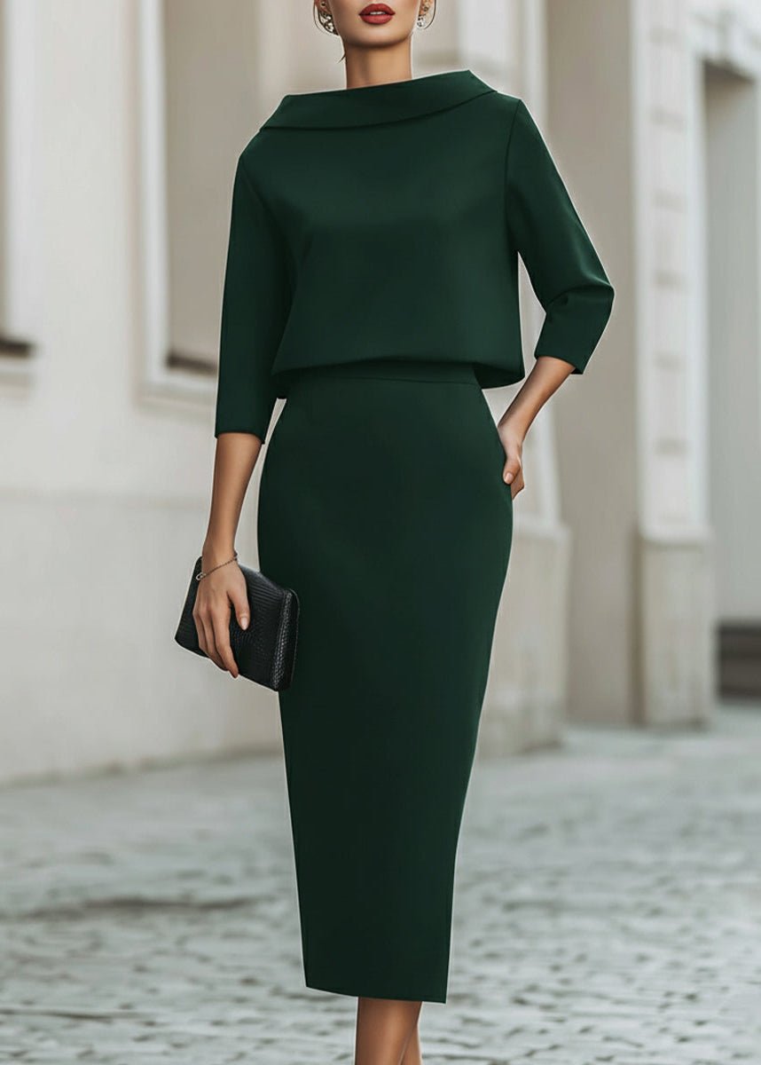 Elegant Two-Piece Set for Women Boat-Neck Three-Quarter-Sleeve