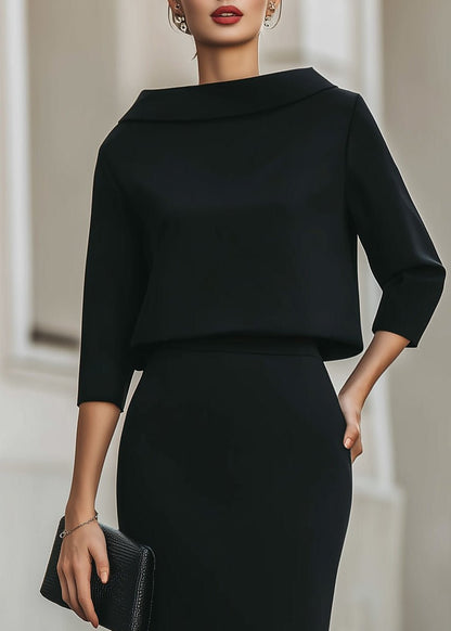 Elegant Two-Piece Set for Women Boat-Neck Three-Quarter-Sleeve