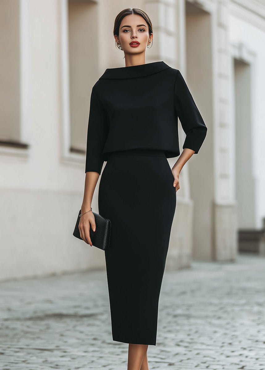 Elegant Two-Piece Set for Women Boat-Neck Three-Quarter-Sleeve