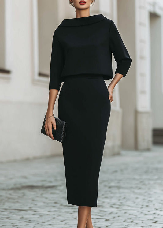 Elegant Two-Piece Set for Women Boat-Neck Three-Quarter-Sleeve
