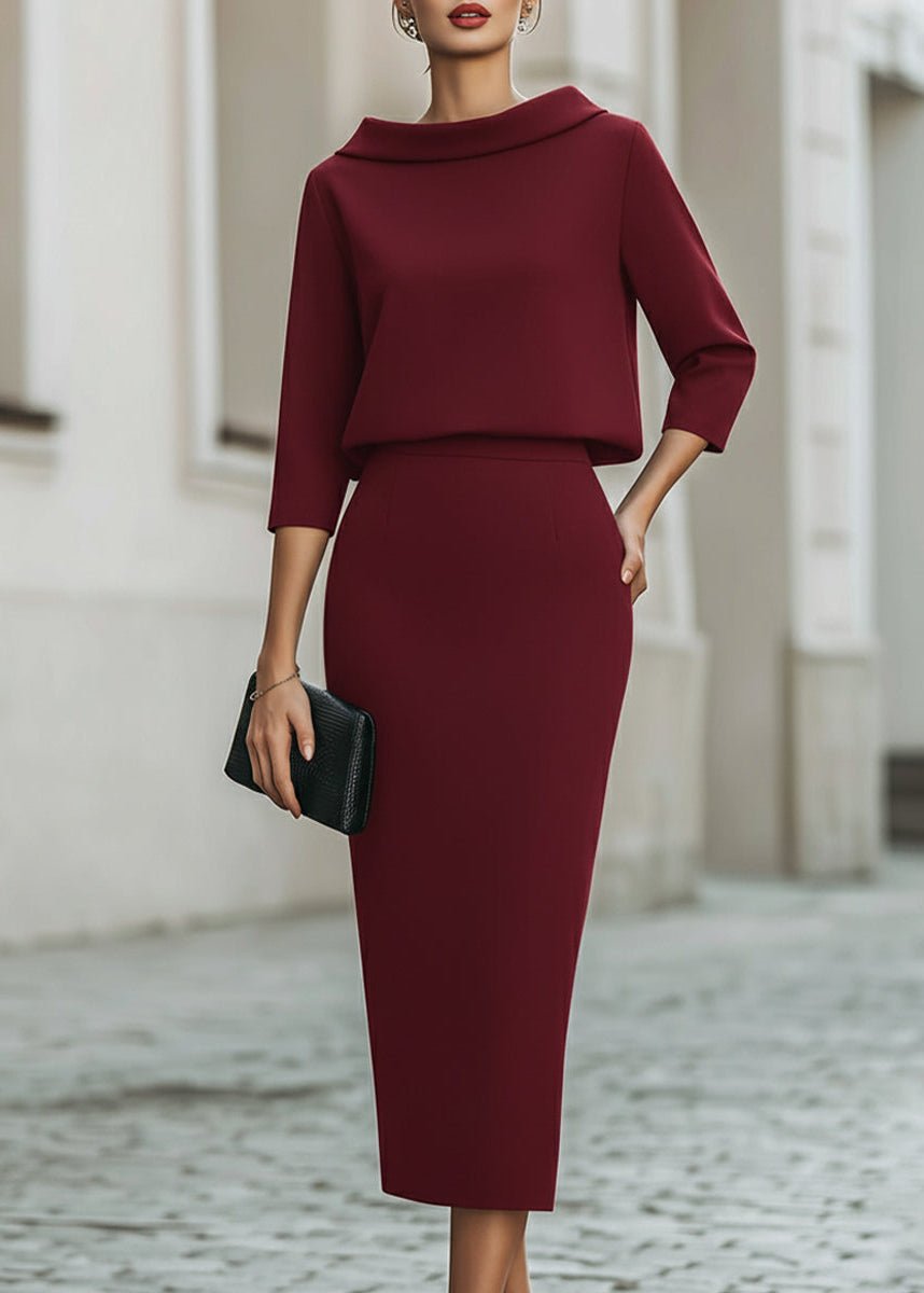 Elegant Two-Piece Set for Women Boat-Neck Three-Quarter-Sleeve